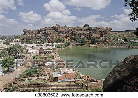 Stock Image - Birds eye view of Badami. Fotosearch