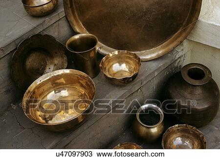 Stock Image - Brass vessels. Fotosearch
