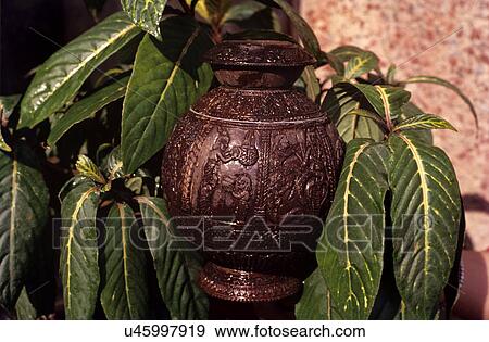 Stock Photo - Carved coconut pot. Fotosearch