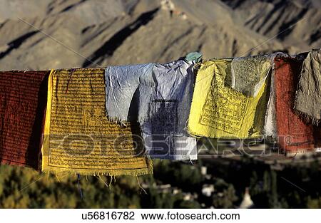 Stock Image - Close-up of Buddhist prayer flags. Fotosearch