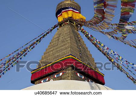 Eyes of the Great Stupa View Large Photo Image Stock Photo - Eyes of the Great Stupa . Fotosearch