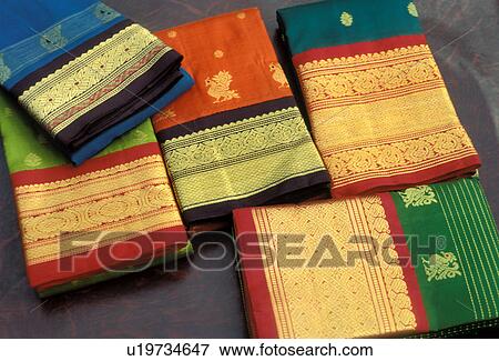 Stock Photo - Kanchipuram silk saris. Fotosearch