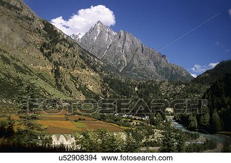 Picture - Kinner Kailash range & Baspa river. Fotosearch