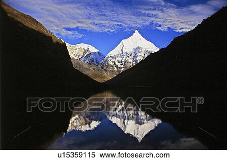 Mt Jichudrake and lake Tsophu View Large Photo Image Stock Photography - Mt Jichudrake and lake Tsophu. Fotosearch