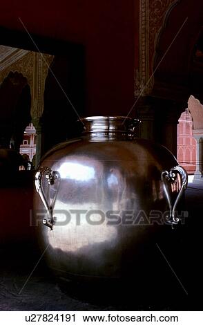 Silver urn for Ganga water View Large Photo Image Stock Image - Silver urn for Ganga water. Fotosearch