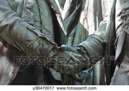 Stock Photo - A statue honors French military officer Marquis Lafayette and first president of the United States George Washington on the United States square in the 16th district of Paris.. Fotosearch