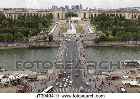 Stock Photo - Aerial View of Paris skyline and River Seine from Eiffel Tower, Paris France. Fotosearch