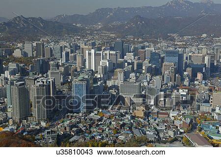 Aerial view of Seoul South Korea Skyline Asia - view from Seoul Tower hilltop View Large Photo Image Stock Image - Aerial view of Seoul South Korea Skyline Asia - view from Seoul Tower hilltop. Fotosearch
