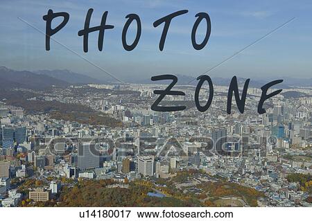 Aerial view of Seoul South Korea Skyline Asia - view from Seoul Tower hilltop View Large Photo Image Stock Photo - Aerial view of Seoul South Korea Skyline Asia - view from Seoul Tower hilltop. Fotosearch