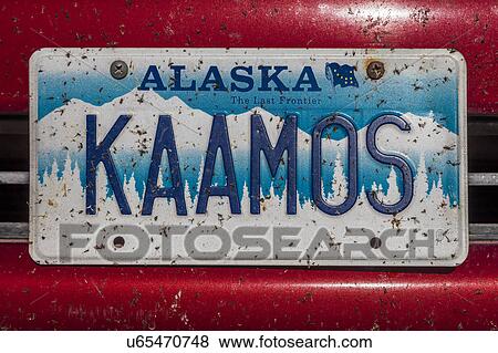 Alaska Vanity License plate says ""KAAMOS" View Large Photo Image Stock Photo - Alaska Vanity License plate says ""KAAMOS" . Fotosearch