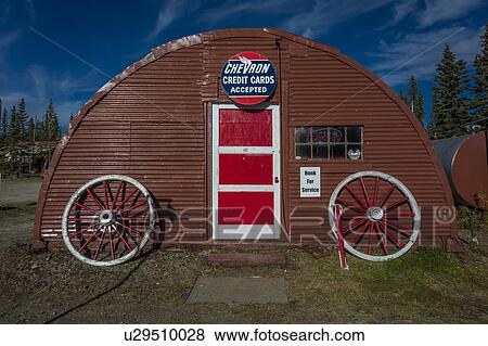 Stock Photo - Antique Alaska Gas Stop, off Denali State Road, Route 8, Alaska. Fotosearch