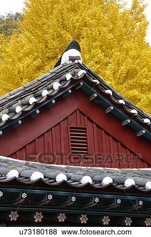 Stock Photo - Autumn color at Namsangol traditional folk village, Seoul, South Korea. Fotosearch