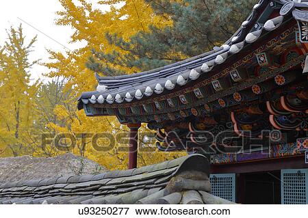 Stock Photo - Autumn color at Namsangol traditional folk village, Seoul, South Korea. Fotosearch