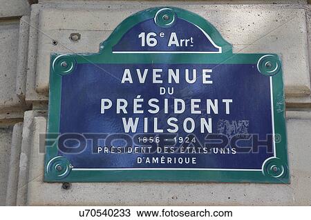 Stock Image - Avenue of President Wilson, Paris France - who lived from 1856 to 1924. Fotosearch