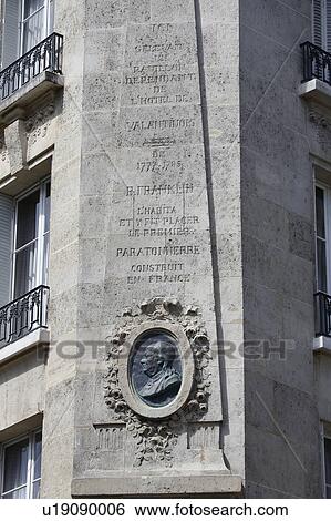 Stock Photograph - Benjaman Franklin House, Paris France, Corner Raynouard and rue Singer in the Passy neighborhood lived here 1777-1785. Fotosearch