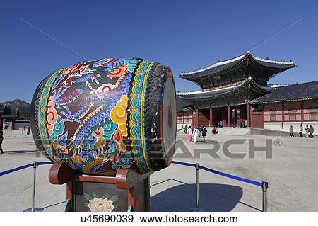 Stock Photo - Ceremonial Drum at Gyeongbokgung Palace, Grand Palce Seoul, South Korea, Asia. Fotosearch