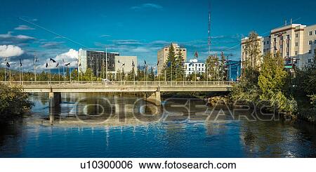Stock Photograph - Fairbanks Alaska Skyline view over Chena River. Fotosearch