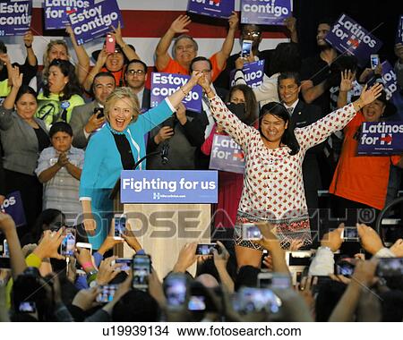 Picture - Former Secretary Hillary Clinton Campaigns for President at East Los Angeles College Cinco de Mayo, 2016. Fotosearch