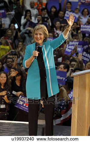 Stock Image - Former Secretary Hillary Clinton Campaigns for President at East Los Angeles College Cinco de Mayo, 2016. Fotosearch