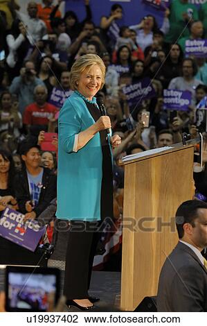 Stock Image - Former Secretary Hillary Clinton Campaigns for President at East Los Angeles College Cinco de Mayo, 2016. Fotosearch