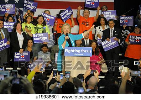 Stock Image - Former Secretary Hillary Clinton Campaigns for President at East Los Angeles College Cinco de Mayo, 2016. Fotosearch