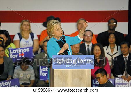 Stock Image - Former Secretary Hillary Clinton Campaigns for President at East Los Angeles College Cinco de Mayo, 2016. Fotosearch
