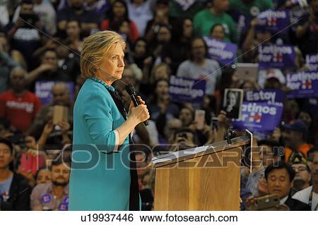 Stock Photograph - Former Secretary Hillary Clinton Campaigns for President at East Los Angeles College Cinco de Mayo, 2016. Fotosearch