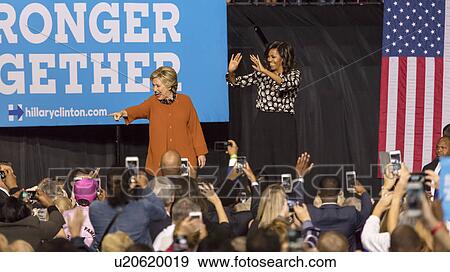 Stock Photo - Hillary Clinton and US First Lady Michelle Obama appear at a presidential campaign event in North Carolina. Fotosearch