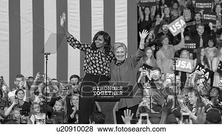 Stock Photo - Hillary Clinton and US First Lady Michelle Obama appear at a presidential campaign event in North Carolina. Fotosearch