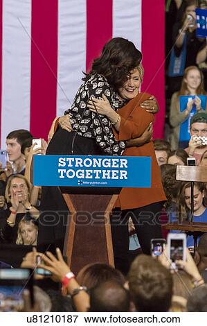 Stock Photo - Hillary Clinton and US First Lady Michelle Obama appear at a presidential campaign event in North Carolina. Fotosearch