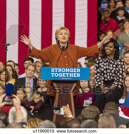 Stock Photography - Hillary Clinton and US First Lady Michelle Obama appear at a presidential campaign event in North Carolina. Fotosearch