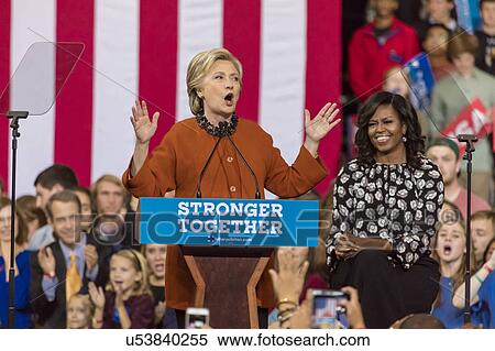 Hillary Clinton and US First Lady Michelle Obama appear at a presidential campaign event in North Carolina View Large Photo Image Stock Photography - Hillary Clinton and US First Lady Michelle Obama appear at a presidential campaign event in North Carolina. Fotosearch