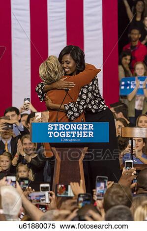 Stock Photography - Hillary Clinton and US First Lady Michelle Obama appear at a presidential campaign event in North Carolina. Fotosearch