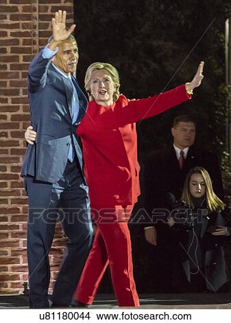 Picture - Hillary Clinton Holds Election Eve Get Out The Vote Rally With Bruce Springsteen and Jon Bon Jovi and President and Michelle Obama. Fotosearch