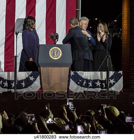 Stock Image - Hillary Clinton Holds Election Eve Get Out The Vote Rally With Bruce Springsteen and Jon Bon Jovi and President and Michelle Obama. Fotosearch