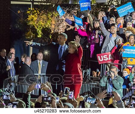 Stock Image - Hillary Clinton Holds Election Eve Get Out The Vote Rally With Bruce Springsteen and Jon Bon Jovi and President and Michelle Obama. Fotosearch