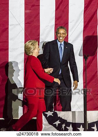 Stock Photo - Hillary Clinton Holds Election Eve Get Out The Vote Rally With Bruce Springsteen and Jon Bon Jovi and President and Michelle Obama. Fotosearch