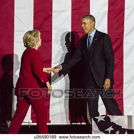 Stock Photo - Hillary Clinton Holds Election Eve Get Out The Vote Rally With Bruce Springsteen and Jon Bon Jovi and President and Michelle Obama. Fotosearch