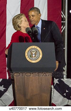 Stock Photo - Hillary Clinton Holds Election Eve Get Out The Vote Rally With Bruce Springsteen and Jon Bon Jovi and President and Michelle Obama. Fotosearch