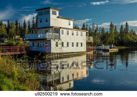 Houseboat on Chena River, Fairbanks Alaska View Large Photo Image Stock Photo - Houseboat on Chena River, Fairbanks Alaska . Fotosearch