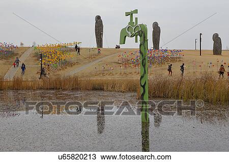 Stock Image - Imjingak peace park, Sudogwon, Paju, South korea - outdoor art symbolizes casualties and tragedy of the Korean War - near border of North and South Korea - DMZ. Fotosearch