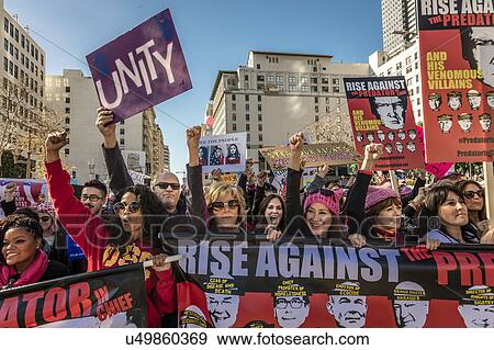 Stock Photo - Jane Fonda and Frances Fisher participate in Women's March Protesting Donald J. Trump. Fotosearch