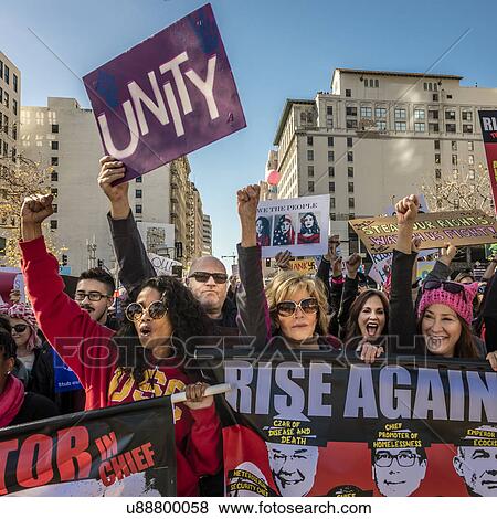Stock Photo - Jane Fonda and Frances Fisher participate in Women's March Protesting Donald J. Trump. Fotosearch
