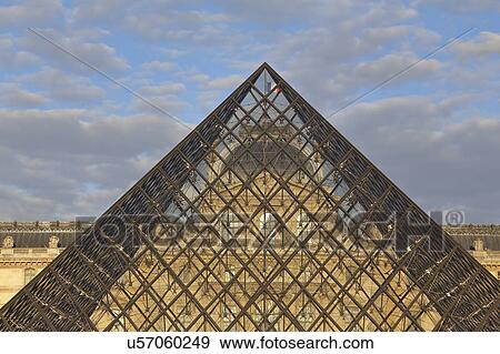 Stock Photo - Louvre Museum, The Great Pyramid at sunset, Paris France. Fotosearch
