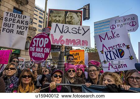 Stock Image - Massive Crowds for Women's March Protesting Donald J. Trump. Fotosearch