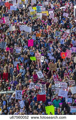 Stock Image - Massive Crowds for Women's March Protesting Donald J. Trump. Fotosearch