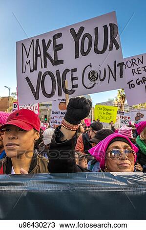 Stock Image - Massive Crowds for Women's March Protesting Donald J. Trump. Fotosearch