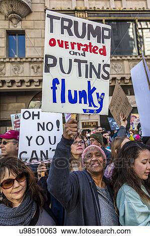 Stock Image - Massive Crowds for Women's March Protesting Donald J. Trump. Fotosearch