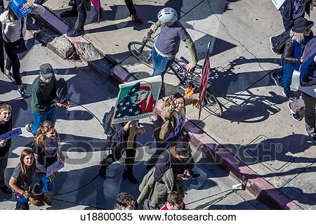 Stock Photography - Massive Crowds for Women's March Protesting Donald J. Trump. Fotosearch