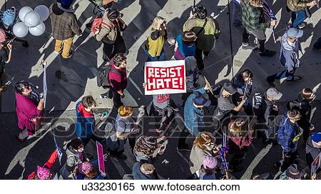 Stock Photography - Massive Crowds for Women's March Protesting Donald J. Trump. Fotosearch